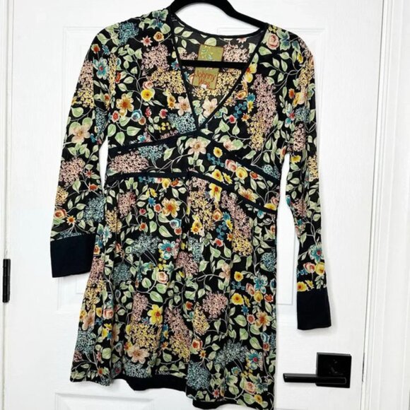 Johnny Was Size XS Long Sleeve V-Neck Floral Tunic Boho - Picture 1 of 4